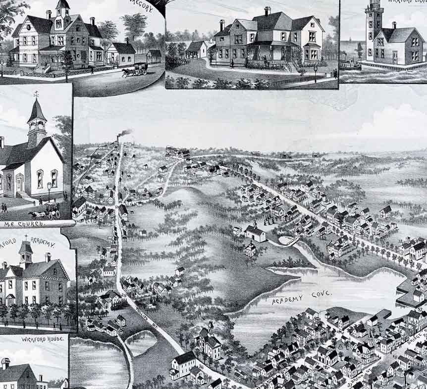 1888 Panoramic Map of Wickford Rhode Island