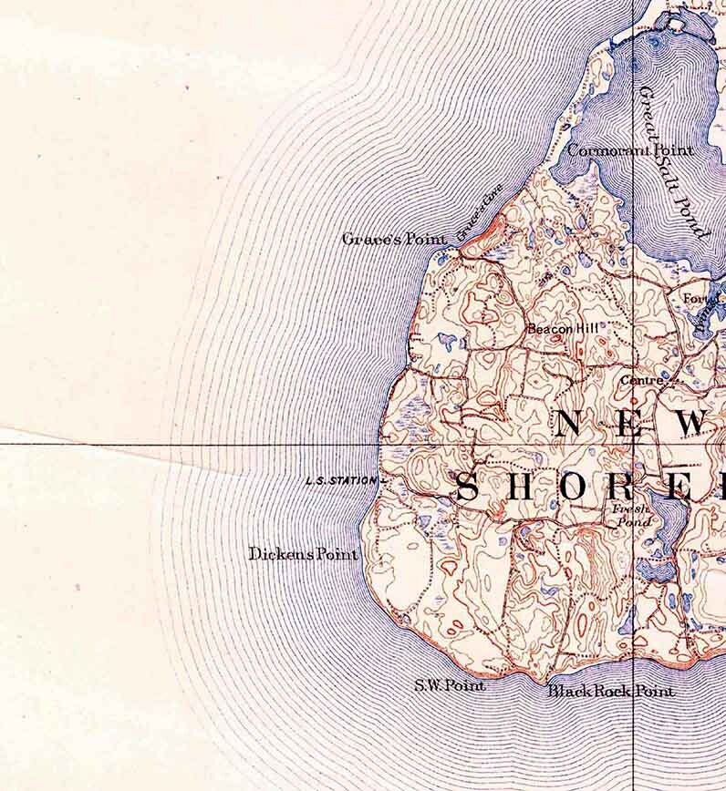 1889 Topo Map of Block Island Rhode Island New Shoreham