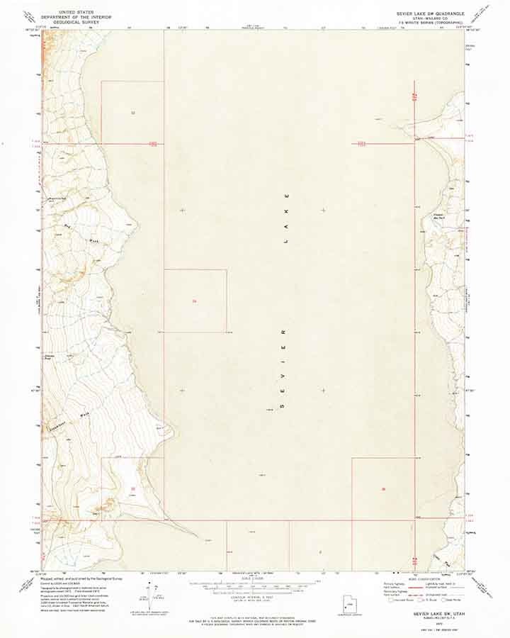 1972 Topo Map of Sevier Lake SW UT Quadrangle
