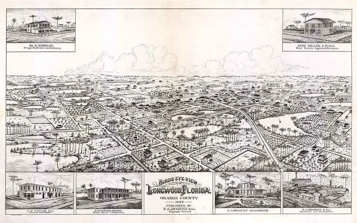 1885 Panoramic Map of Longwood Orange County Florida