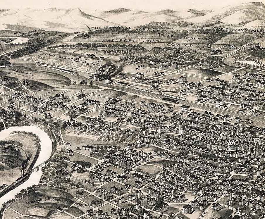 1891 Panoramic Map of Roanoke Virginia