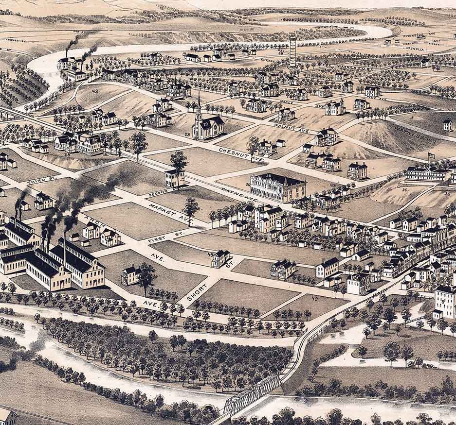 1891 Panoramic Map of Waynesboro Virginia