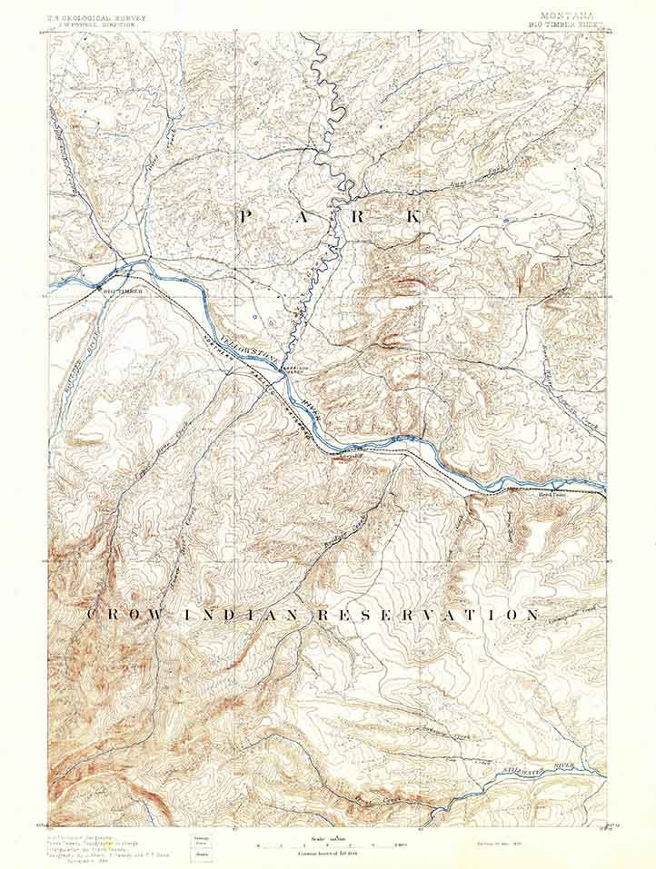 1891 Topo Map of Big Timber Montana