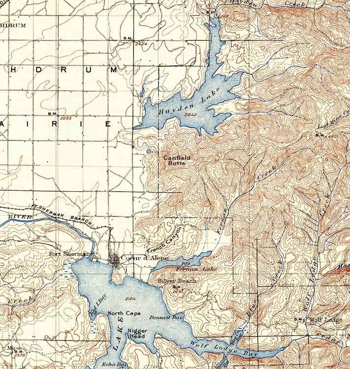 1903 Topo Map of Rathdrum Idaho Coeur D Alene Lake