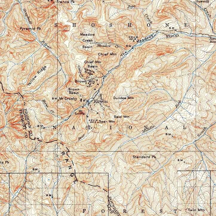 1904 Topo Map of Kirwin Wyoming Shoshone National Forest