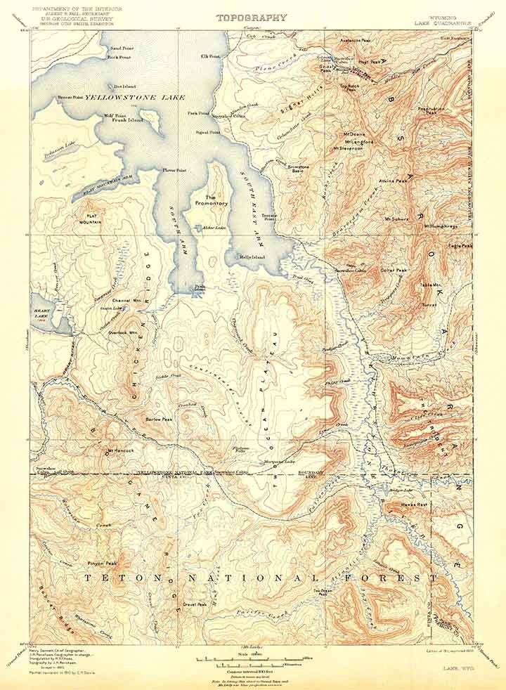 1911 Topo Map of Lake Wyoming Yellowstone National Park