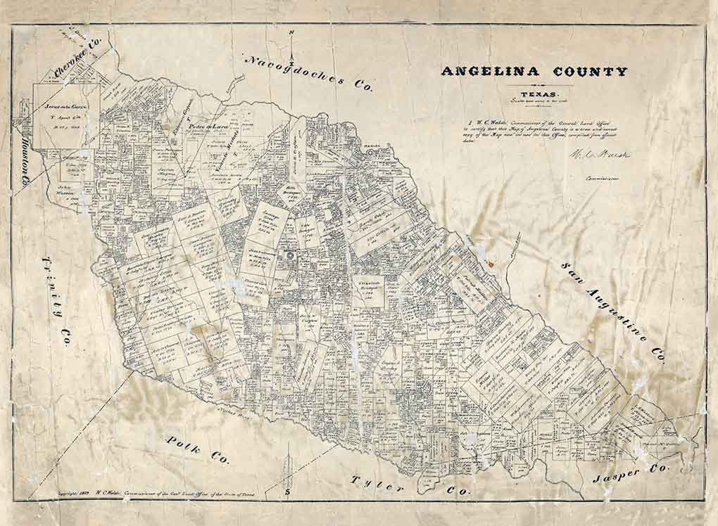 1879 Farm Line Map of Angelina County Texas