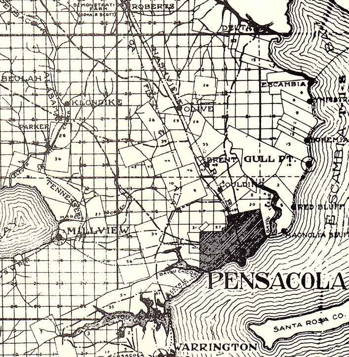 1914 Map of Escambia County Florida Pensacola Gulf of Mexico