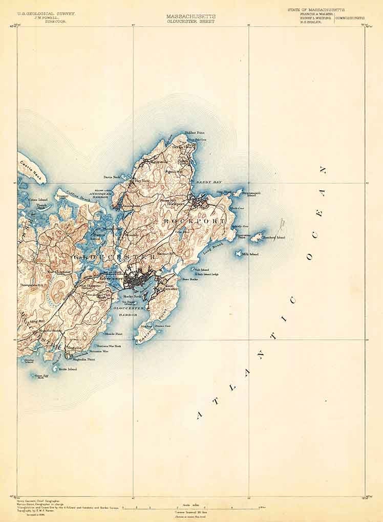 1888 Topo Map of Gloucester Massachusetts Quadrangle