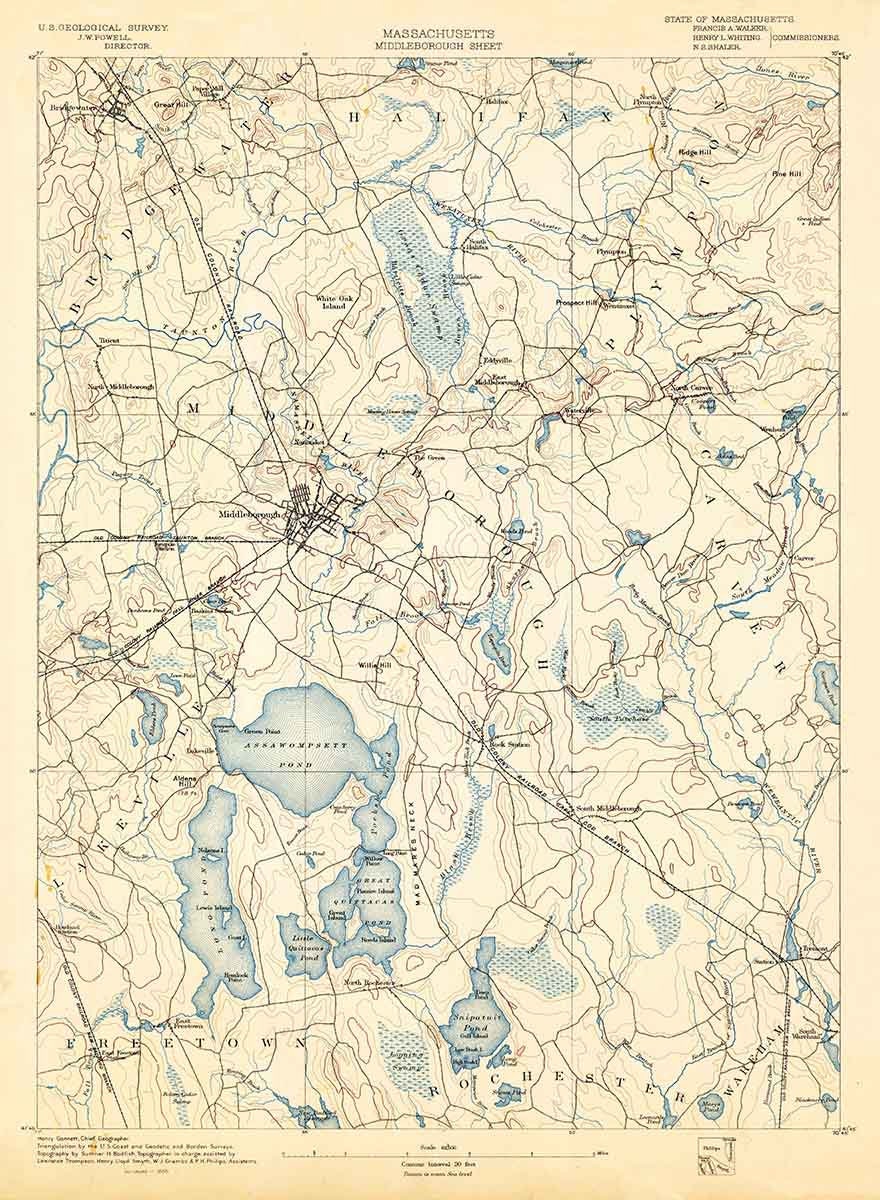 1888 Topo Map of Middleboro Massachusetts Quadrangle