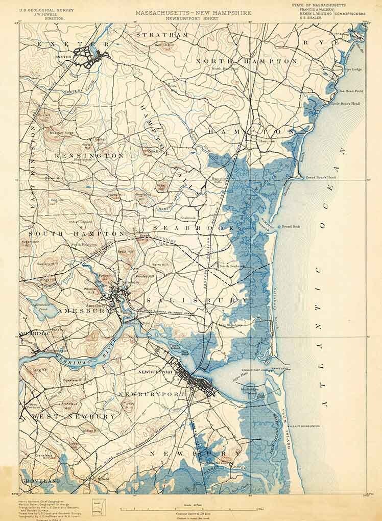 1890 Topo Map of Newburyport Massachusetts Quadrangle