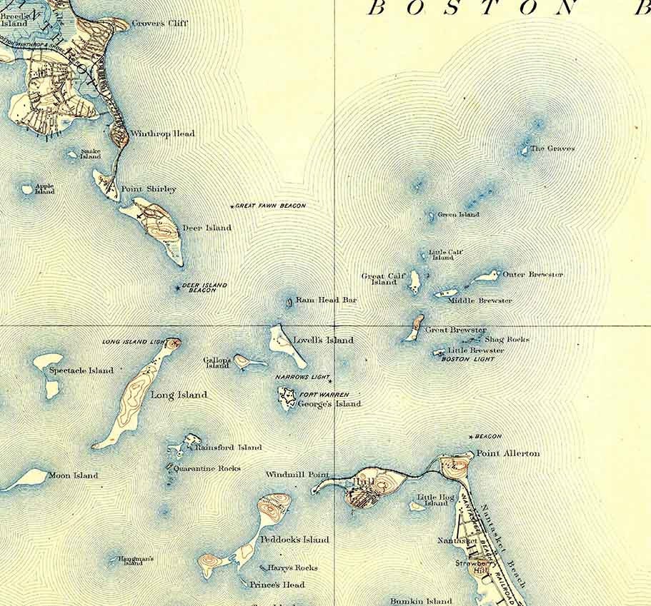1892 Topo Map of Boston Bay Massachusetts Quadrangle