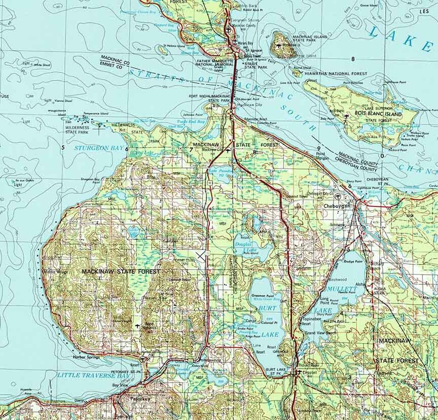 1955 Topo Map of Cheboygan Michigan Quadrangle
