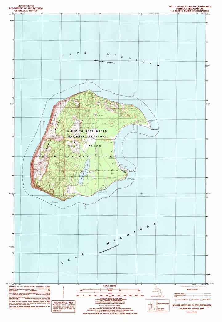1983 Topo Map of South Manitou Island Michigan Quadrangle