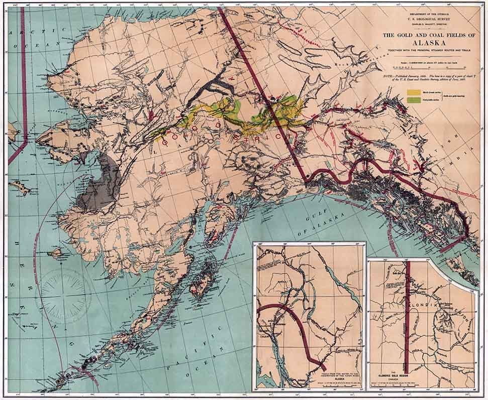 1898 Map of Gold and Coal Fields of Alaska