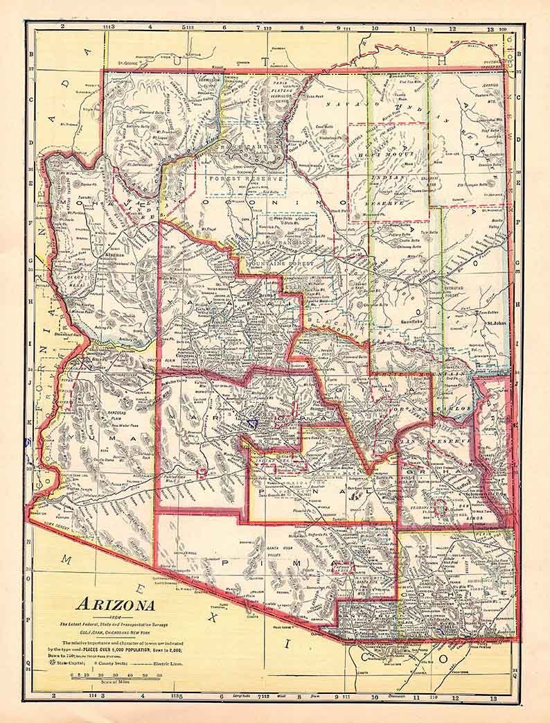 1911 Map of the State of Arizona