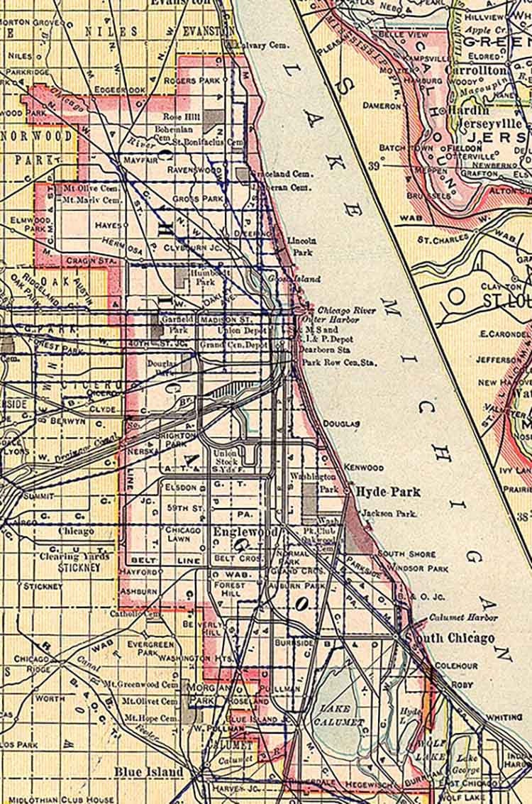 1911 Map of the State of Illinois Lake Michigan