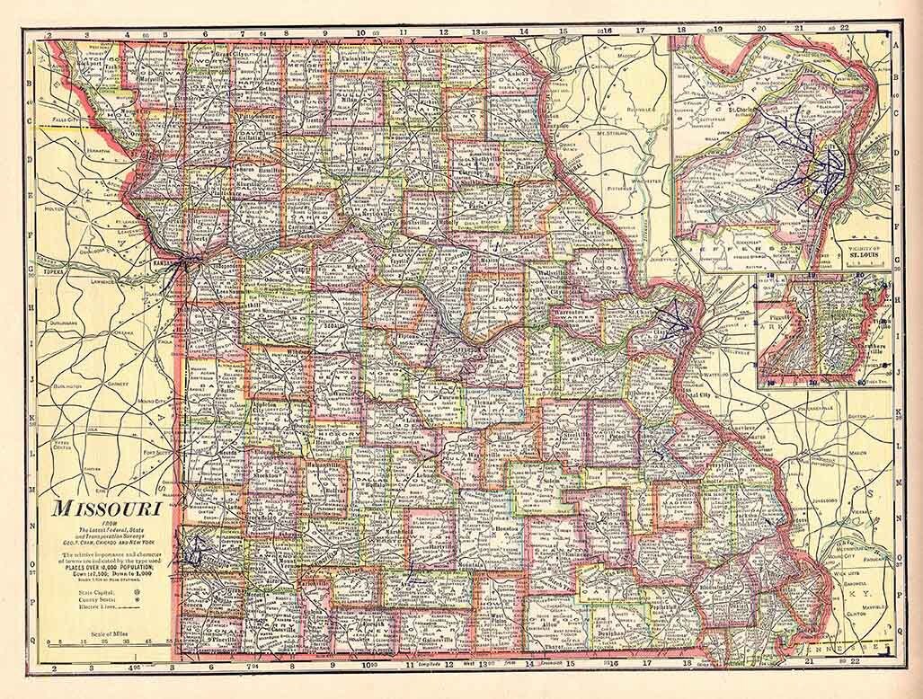 1911 Map of the State of Missouri St Louis
