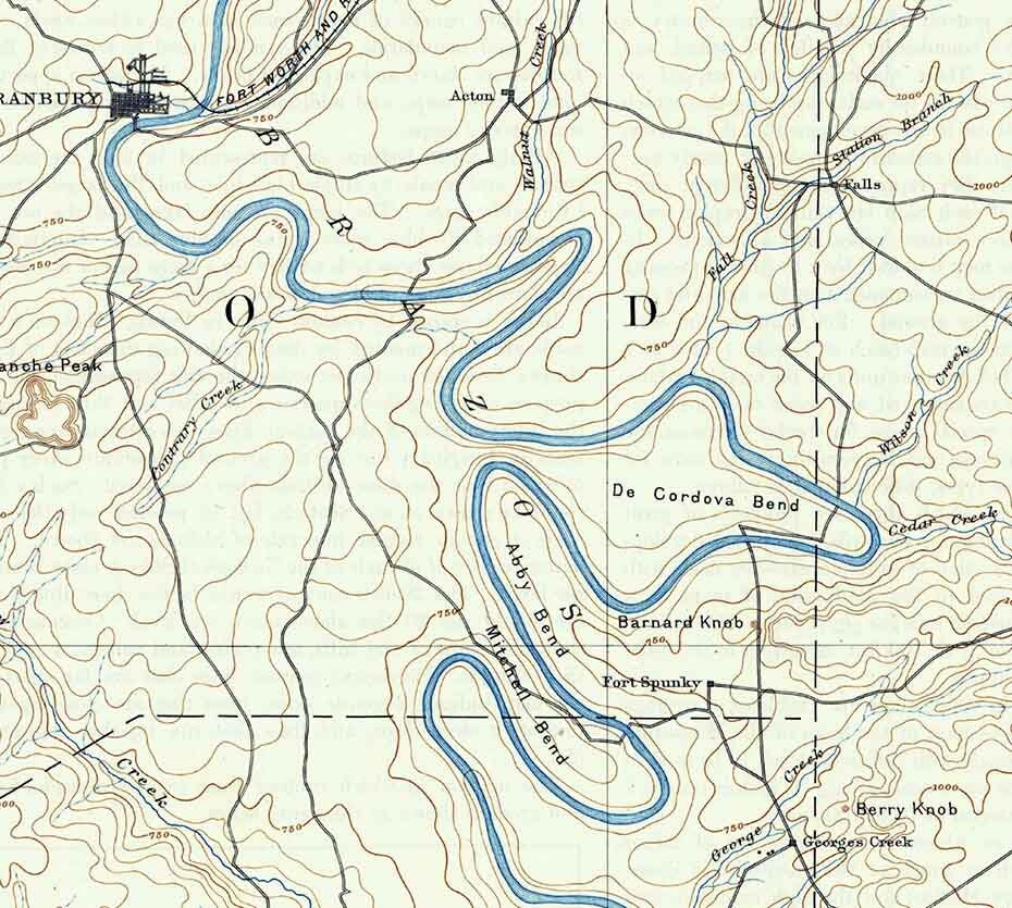 1889 Topo Map of Granbury Texas