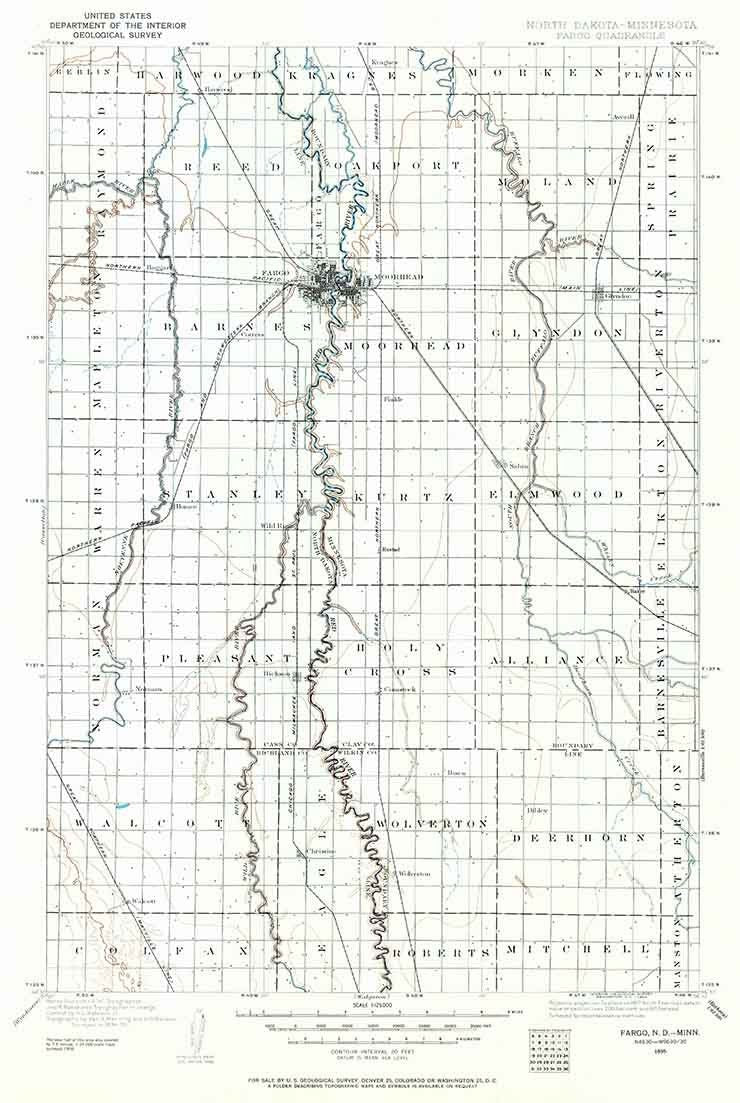 1895 Topo Map of Fargo North Dakota Quadrangle