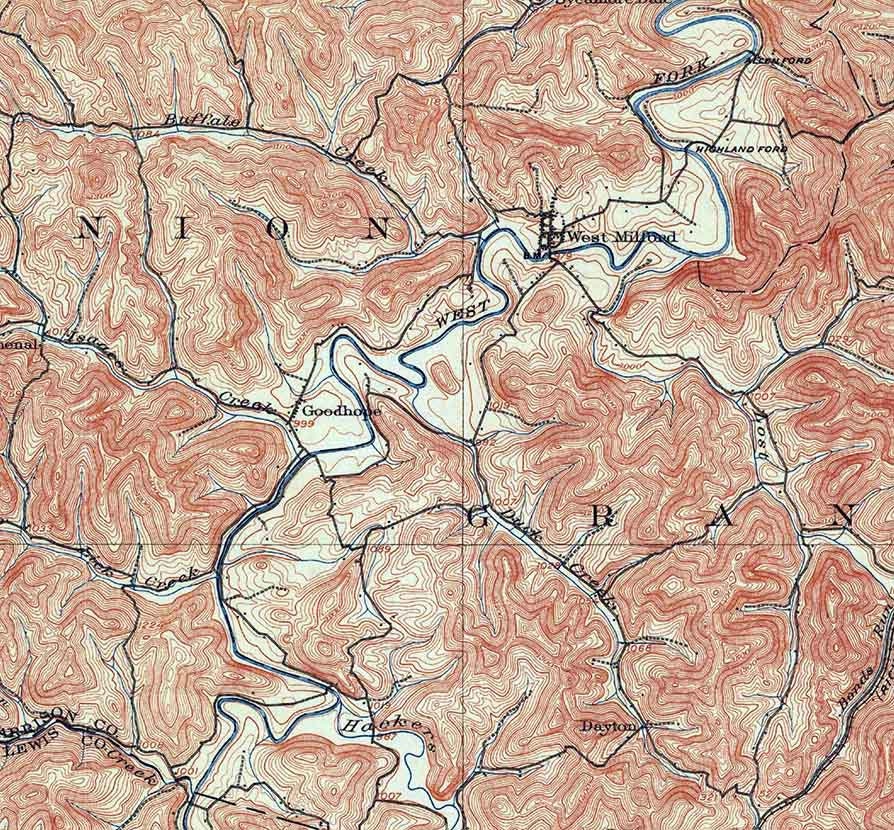 1904 Topo Map of Weston WV Quadrangle Jane Lew