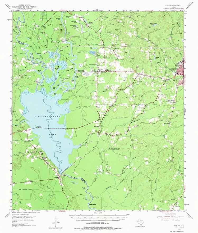 1955 Topo Map of Curtis Texas Quadrangle Basteinhagen Lake