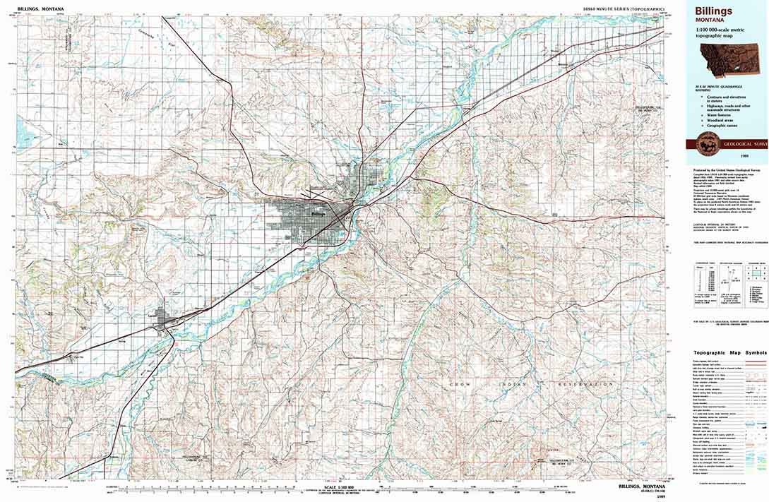 1989 Topo Map of Billings Montana Quadrangle