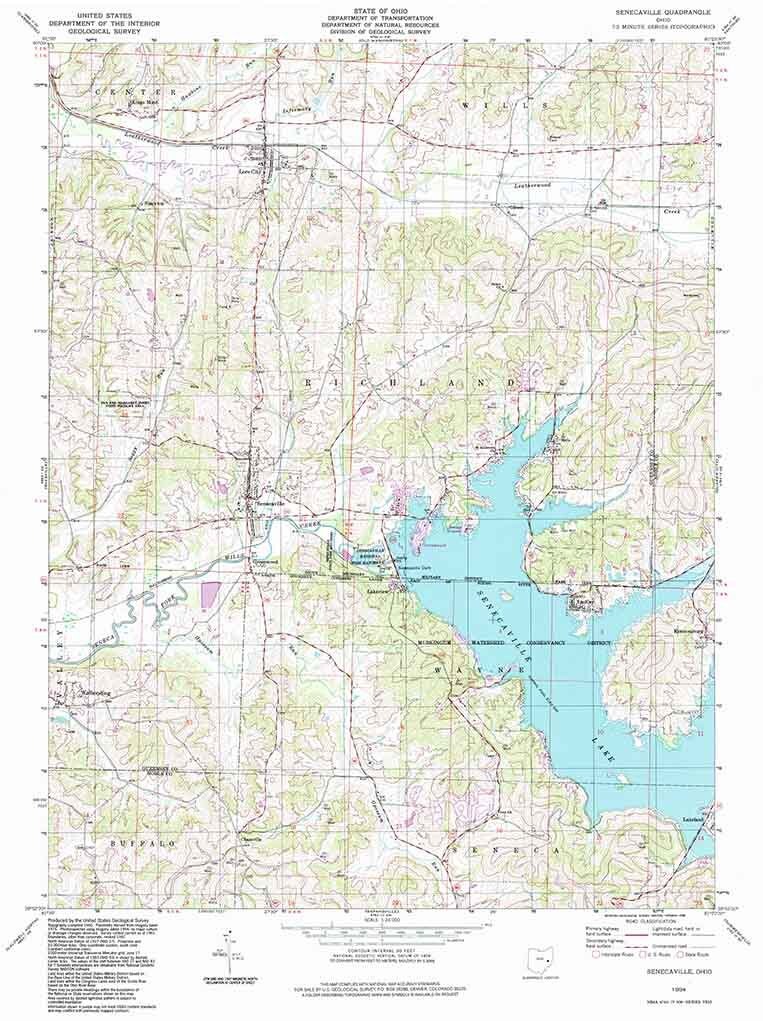 1994 Topo Map of Senecaville Ohio Quadrangle Senecaville Lake