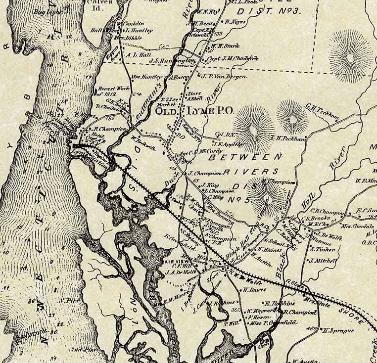 1868 Map of Old Lyme Rogers Lake Laysville Connecticut