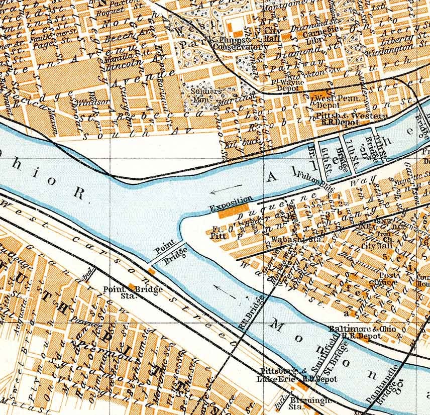 1909 Map of Pittsburgh Pennsylvania by Baedeker