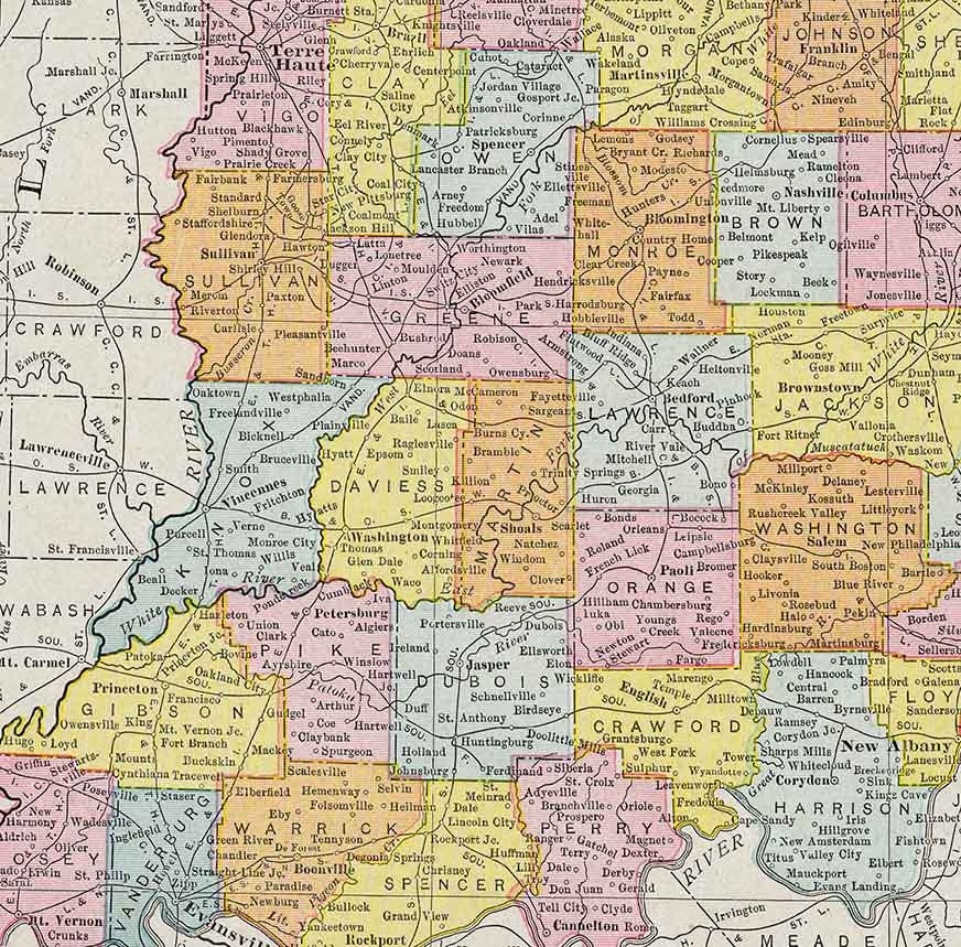 1912 County Map of Indiana