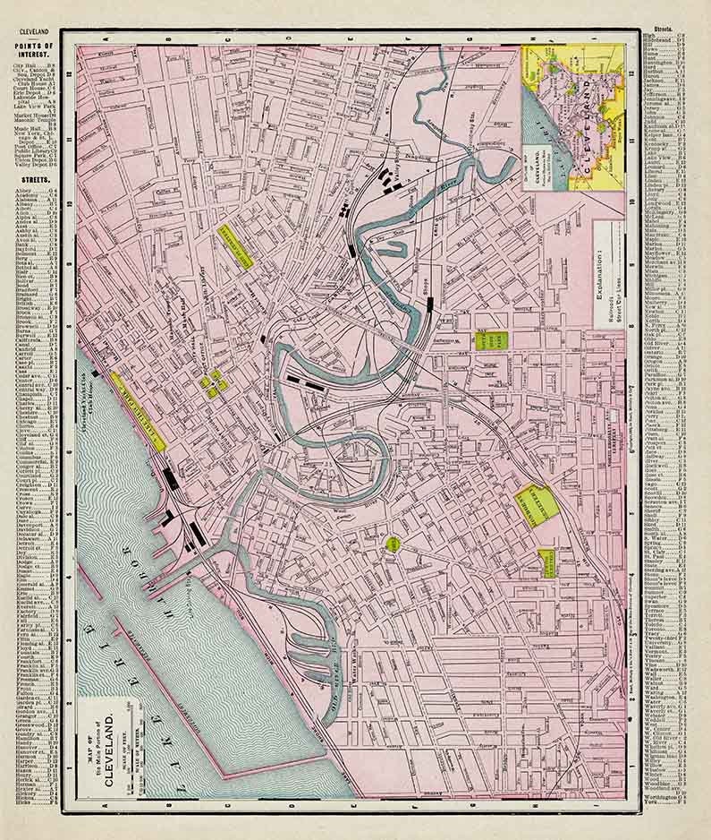 1912 Map of Cleveland Ohio Lake Erie