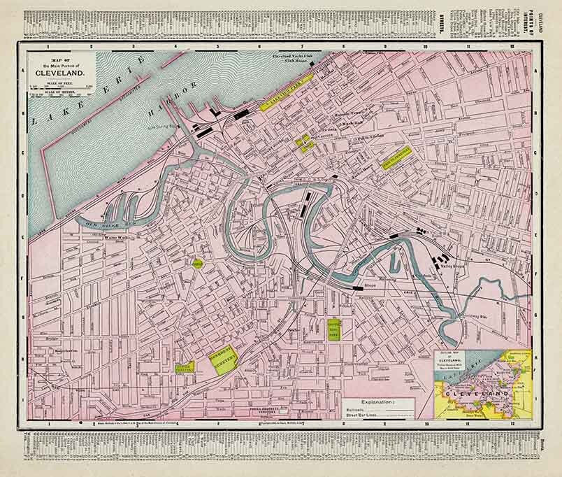 1912 Map of Cleveland Ohio Lake Erie