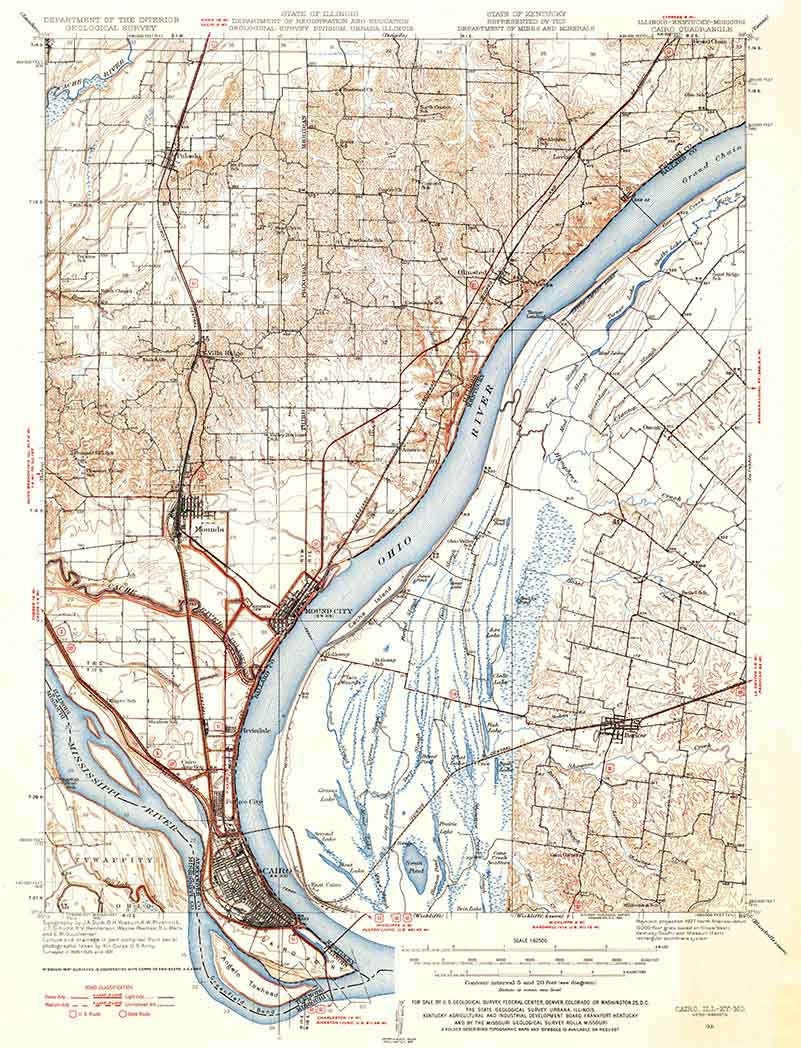 1931 Topo Map of Cairo Illinois Ohio River Mound City