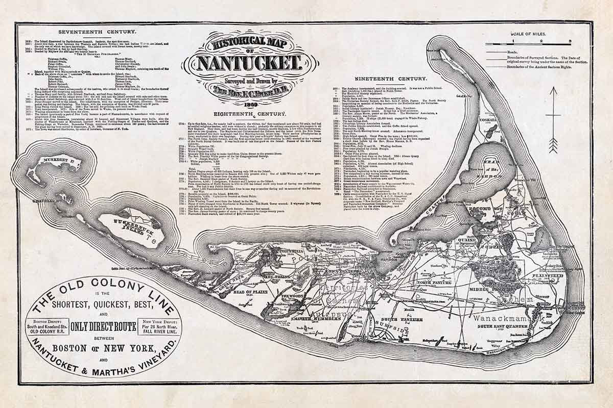 1869 Map of Nantucket & Marthas Vineyard Massachusetts