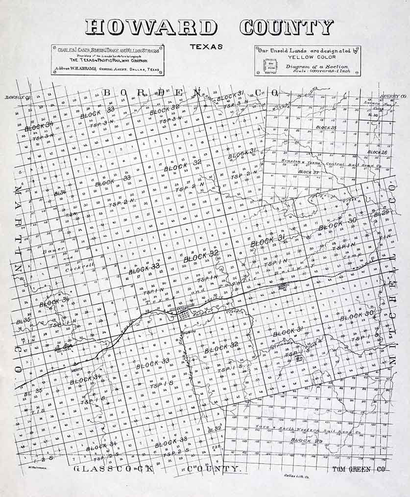 1890s Farm Line Map of Howard County Texas