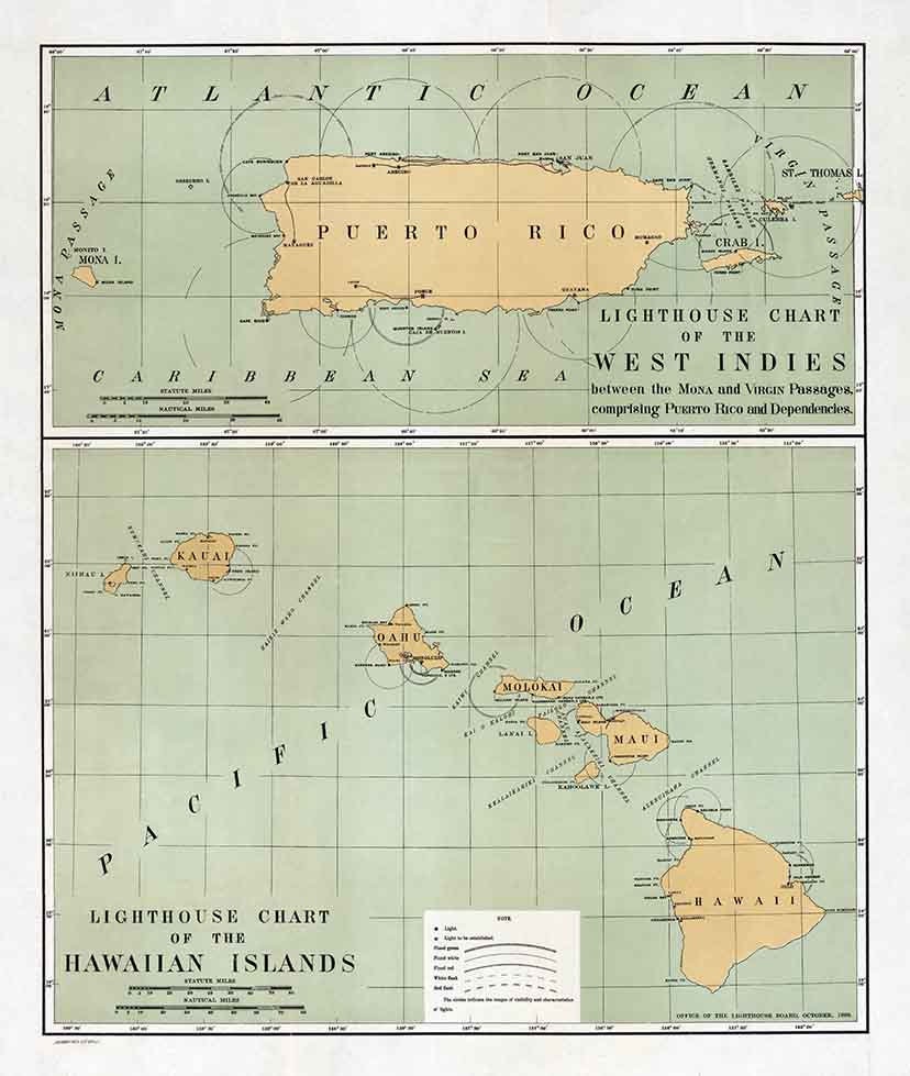 1898 Map of Hawaii and Puerto Rico