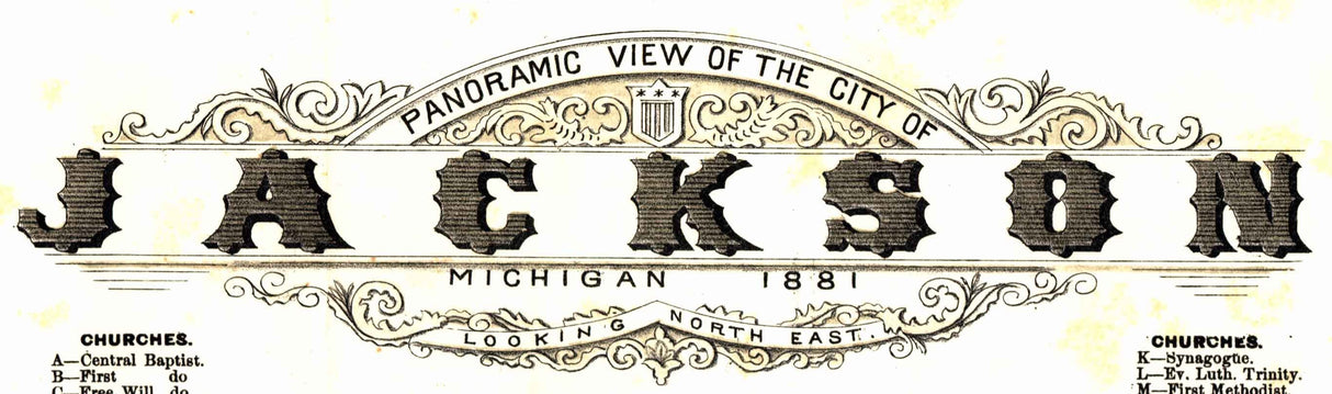 1881 Panoramic Map of Jackson Michigan