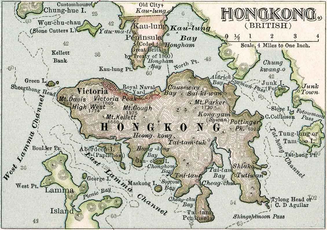 1897 Map of the Chinese Empire Hong Kong British