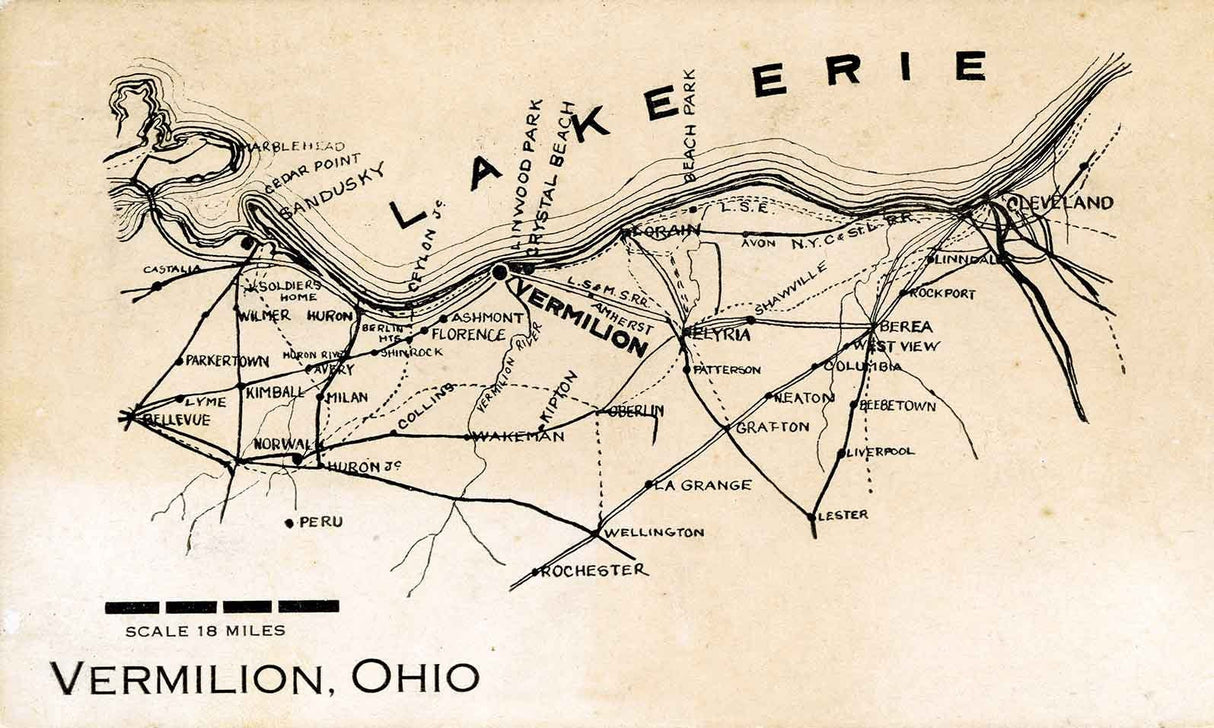 1913 Map of Vermilion Ohio Lake Erie