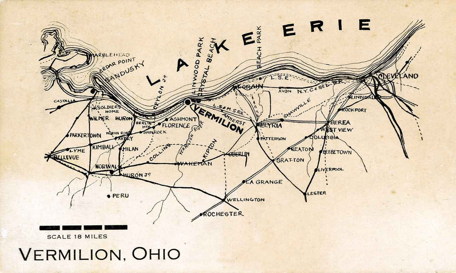 1913 Map of Vermilion Ohio Lake Erie
