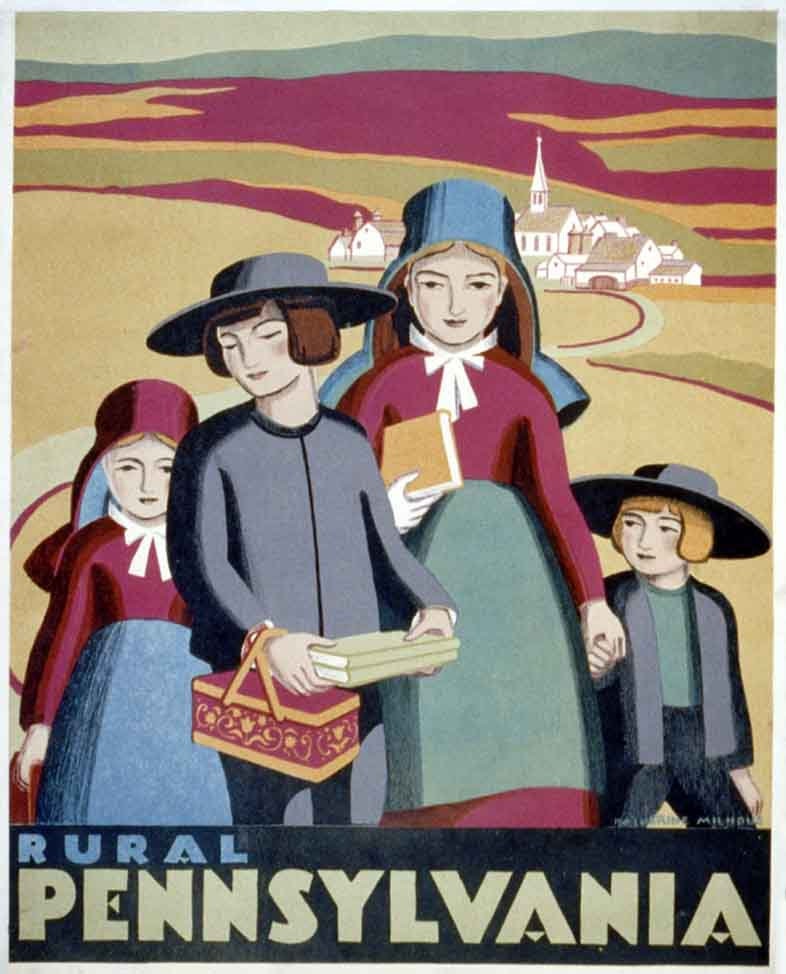 1936 Travel Poster of Rural Pennsylvania Amish