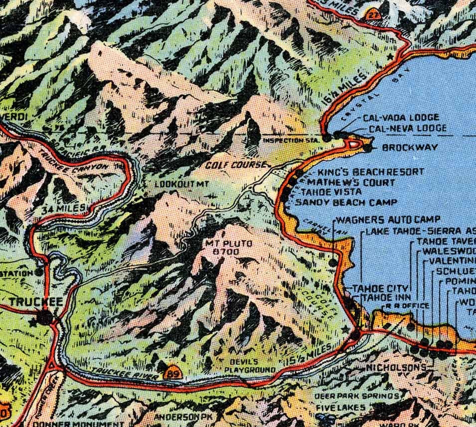1953 Map of Lake Tahoe California Nevada