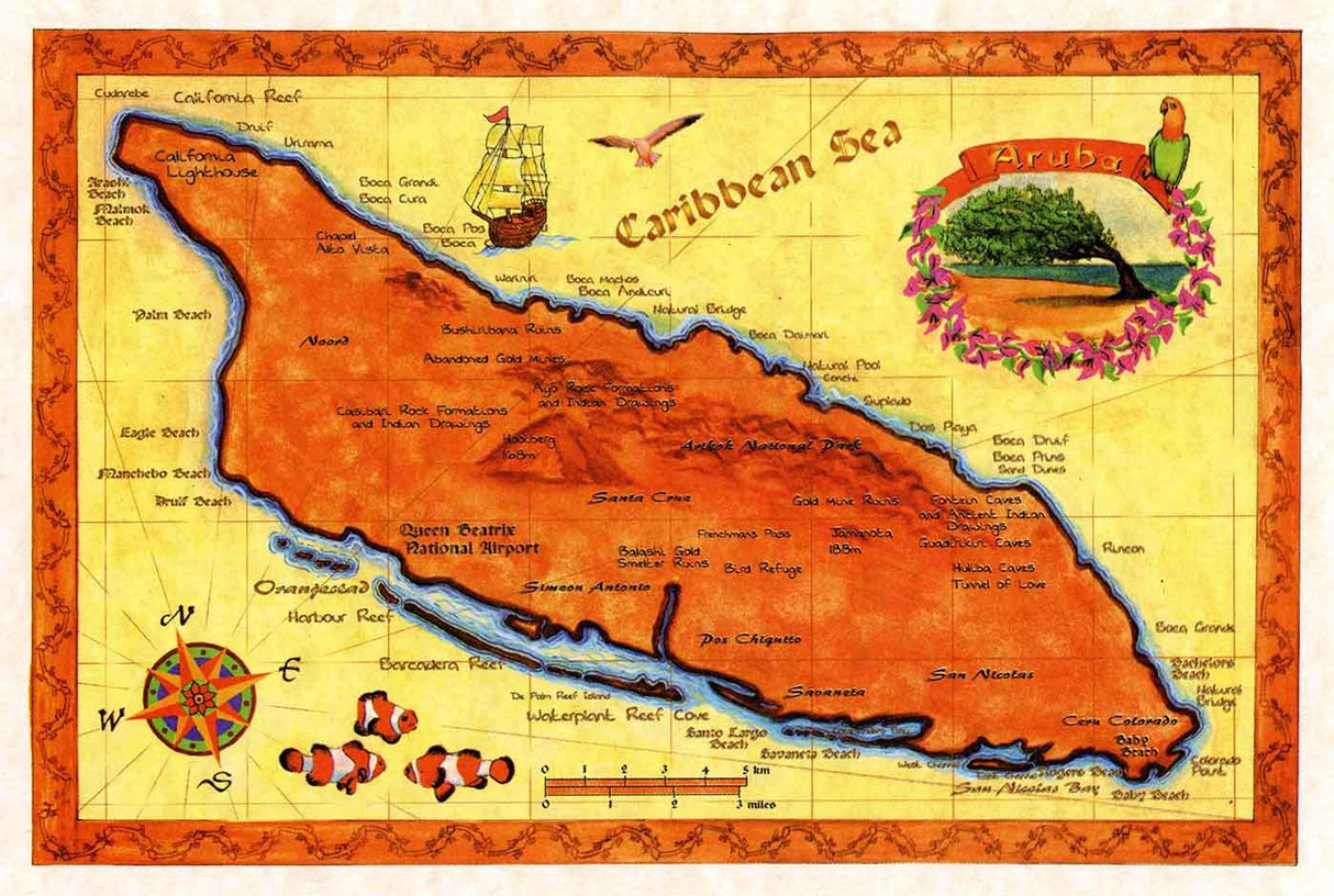 Cartoon Map of Aruba Caribbean Sea