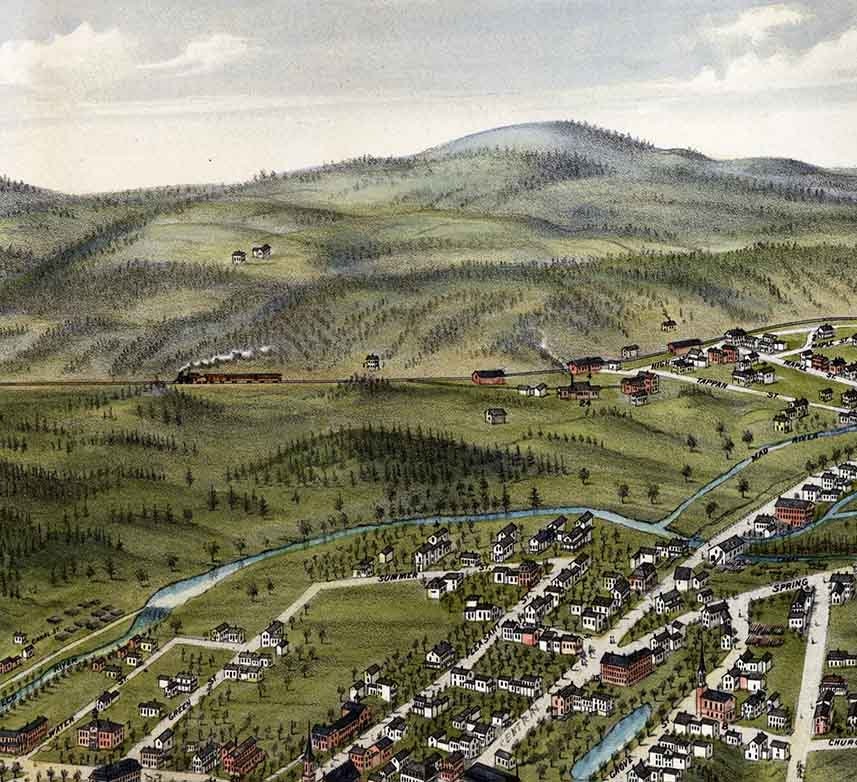 1877 Panoramic Map of Farmington Stafford County New Hampshire