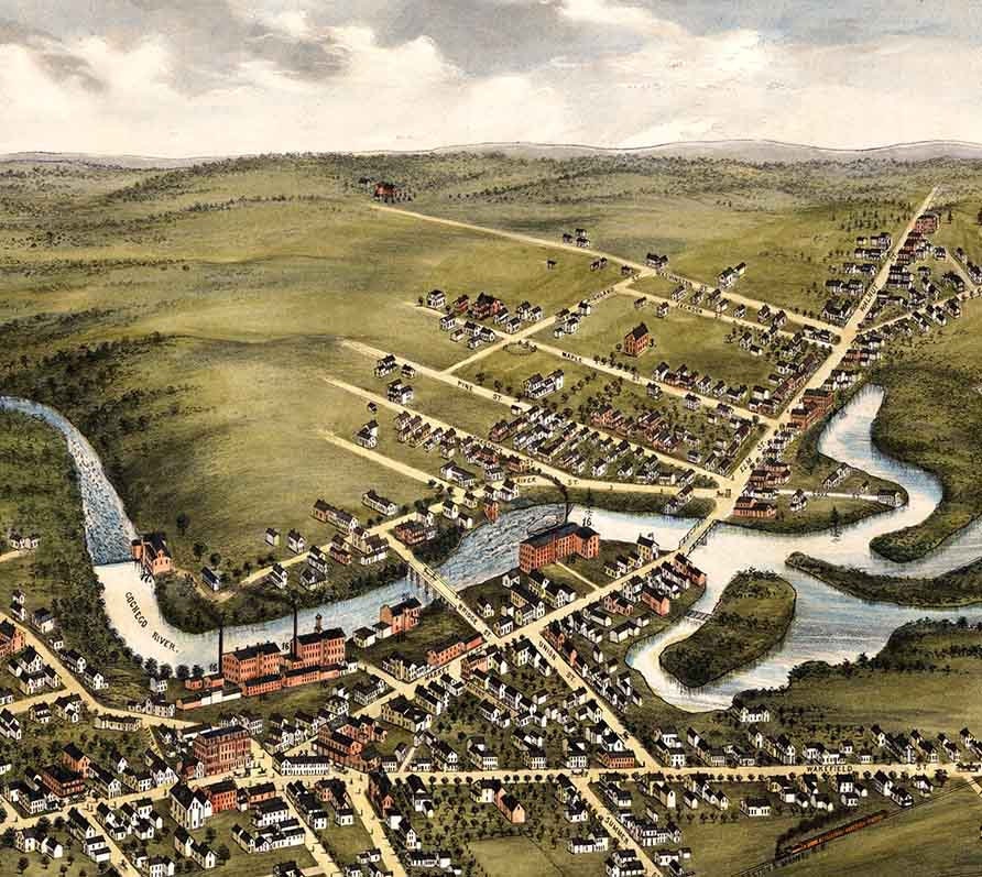 1877 Panoramic Map of Rochester Strafford County New Hampshire