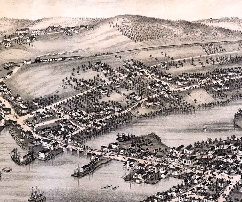 1878 Panoramic Map of New Castle and Damariscotta Maine