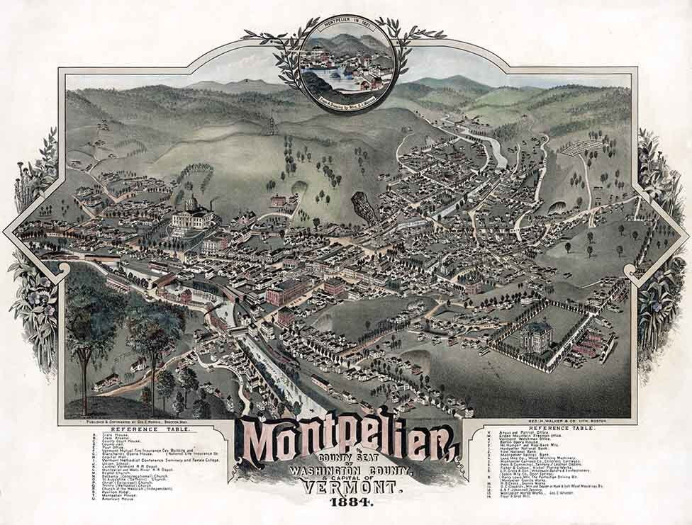 1884 Panoramic Map of Montpelier Washington County Vermont