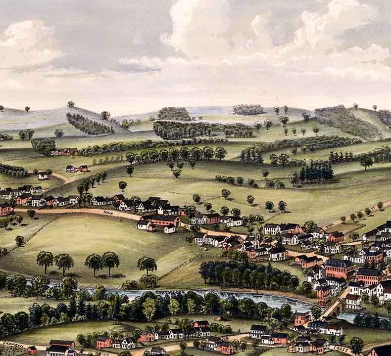 1889 Panoramic Map of Henniker New Hampshire