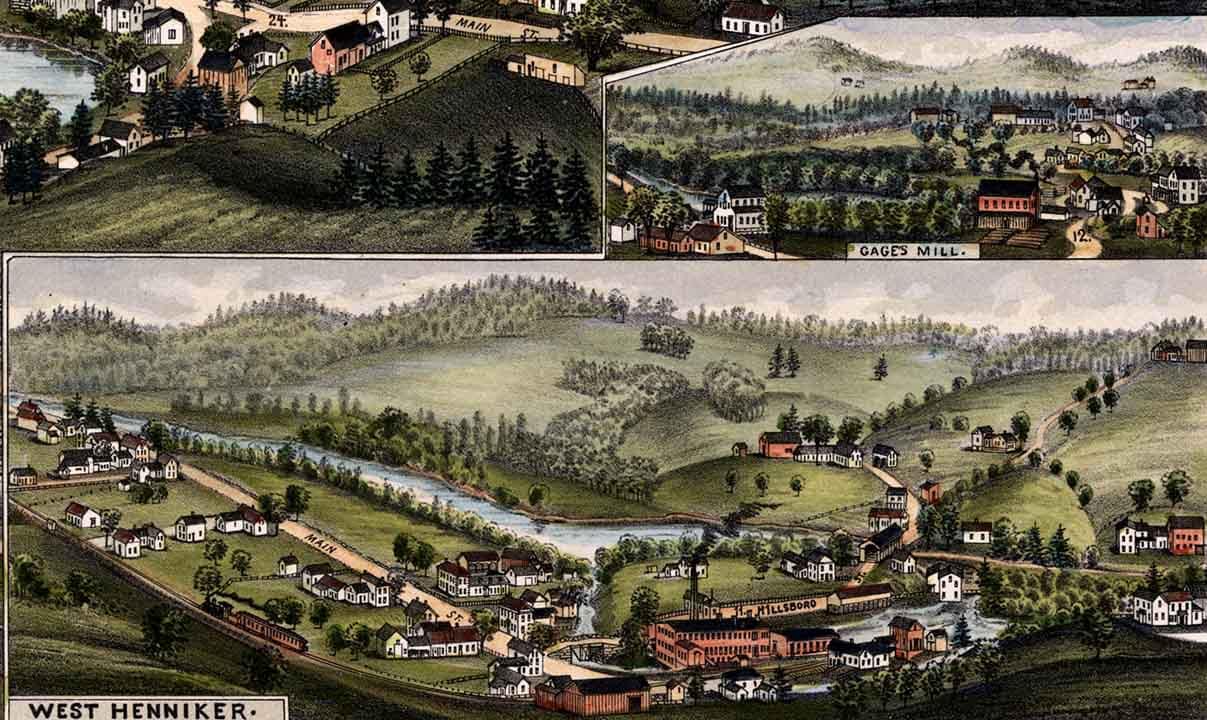 1889 Panoramic Map of Henniker New Hampshire